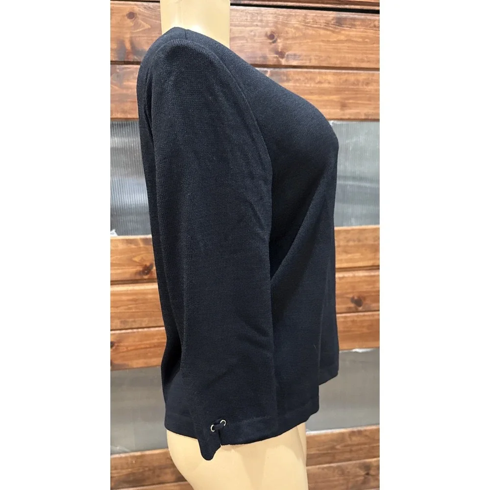 ST. JOHN Collection by Marie Gray Knit  Laced V-neck  Studs Black Sweater
